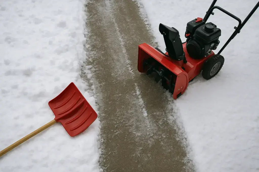 Snow blower clearing a driveway during a storm — CSN Lawncare and Landscape, Hudson WI