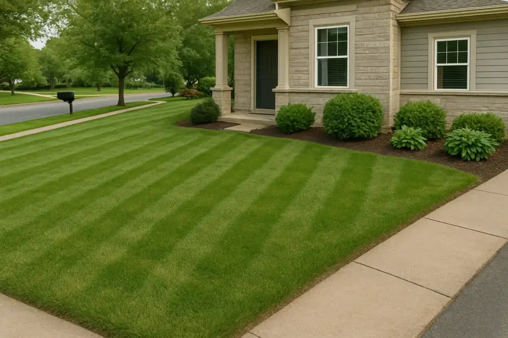 Front yard with clean edges and striped lawn — CSN Lawncare and Landscape