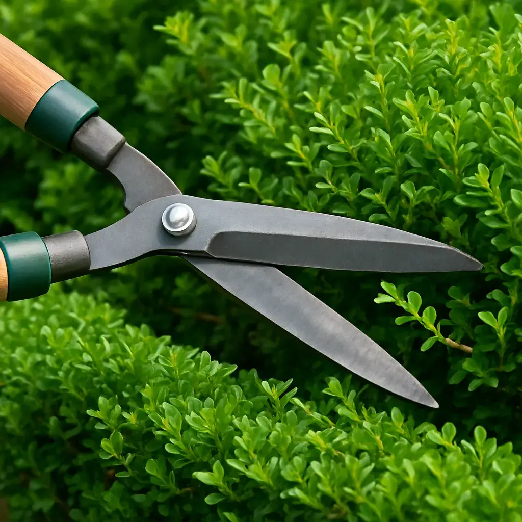 Hedge trimming shears shaping boxwood — CSN Lawncare and Landscape