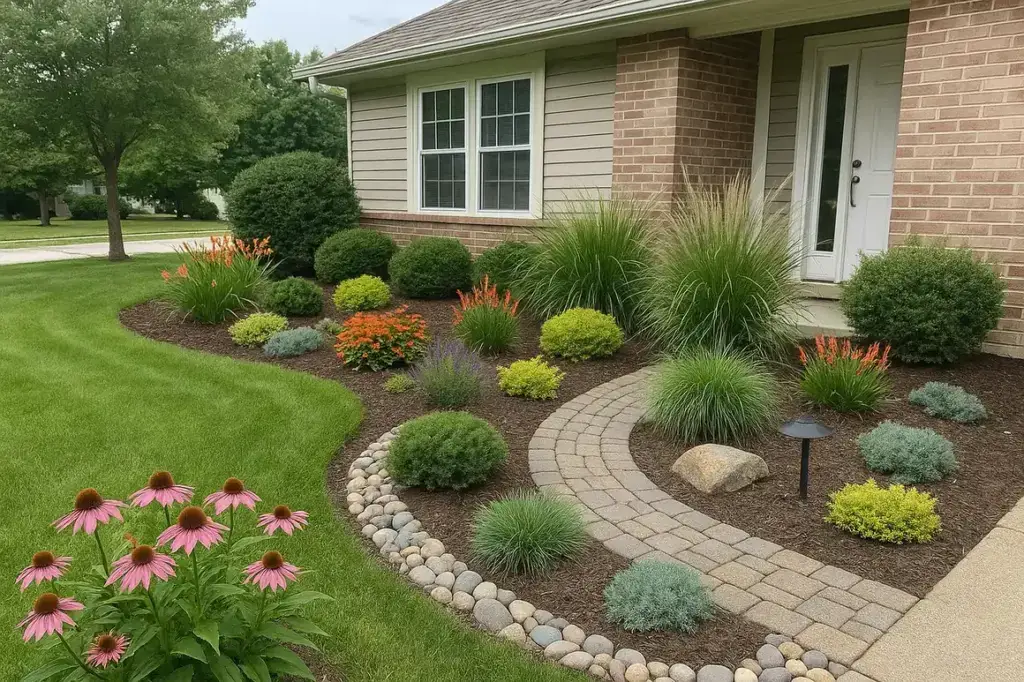Lawn edging stone border around a flower bed — CSN Lawncare and Landscape