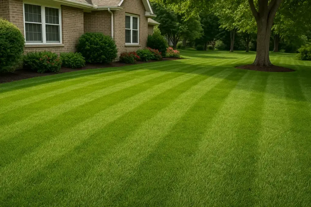 Fresh-mowed lawn with visible stripes — CSN Lawncare and Landscape, Hudson WI